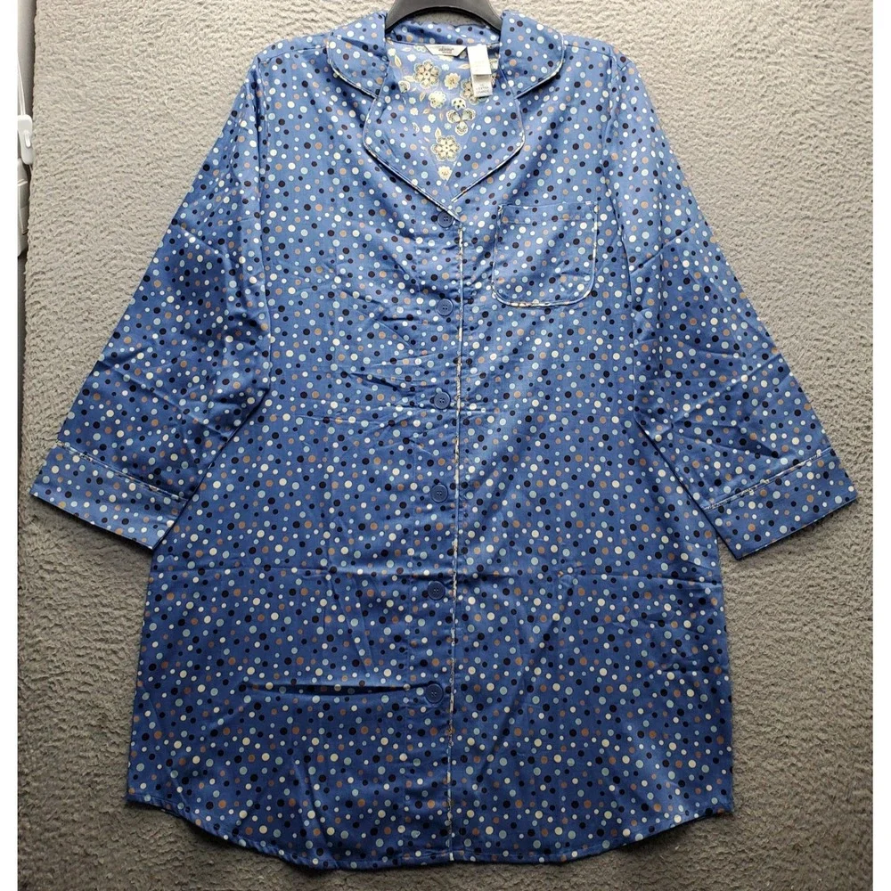 Lot of 2 Adonna Pajama Top Womens Plus 1X Multi Polka Dot Sleepwear Button Front